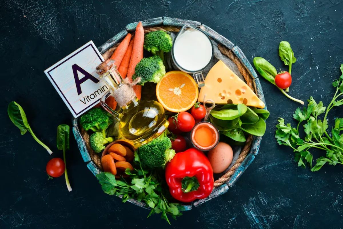 A variety of healthy foods rich in Vitamin A